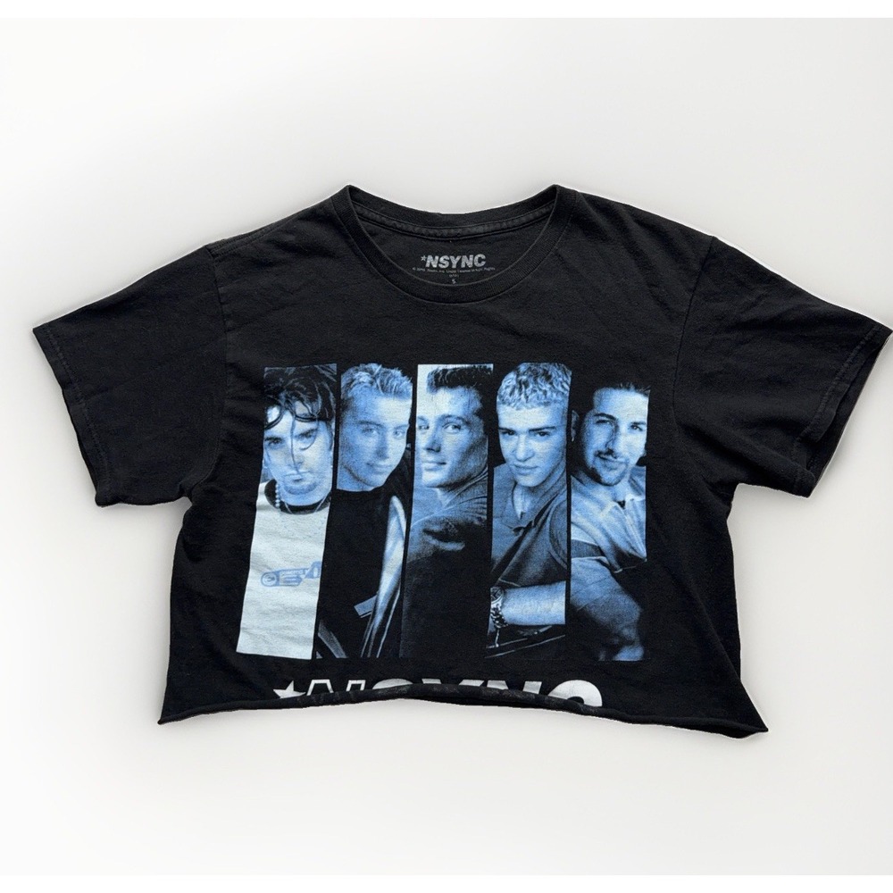 NSYNC Black Crop Top S T-Shirt Boy Band Pop Music Graphic Tee Y2K Retro Style